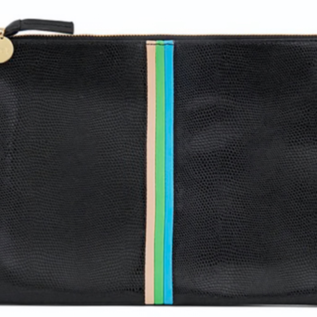 Clare V Flat - Black Lizard Stripe Flat Leather Clutch Nwot
